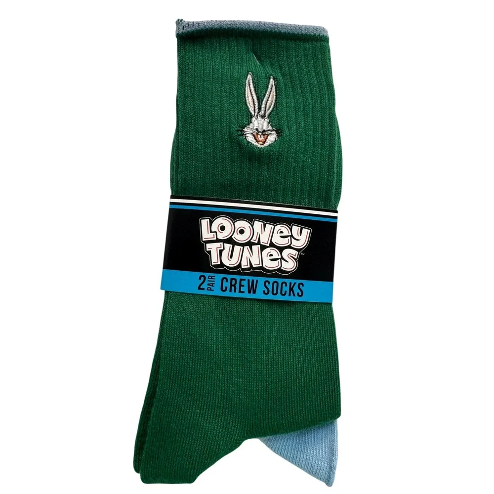 Looney Tunes Bugs Bunny Tasmanian Devil Crew Socks 2 Pair Mens Green Blue 6-12